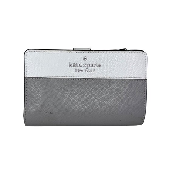 Kate Spade Staci Medium Compact Wallet  Gray & White - Picture 1 of 8